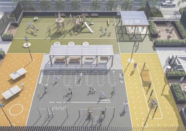 Rendering of play areas beside the school